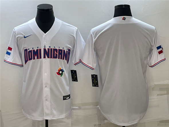 Men's Dominican Republic Baseball Blank 2023 White World Baseball Classic Stitched Jersey - Click Image to Close